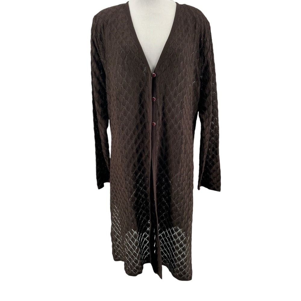 Exclusively Misook Women's Brown Longer Length Long Sleeve Cardigan Size XL